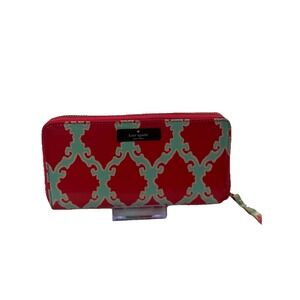 Kate Spade Wallet, Daycation Neda Continental Zip Around Coral Trellis, Preowned